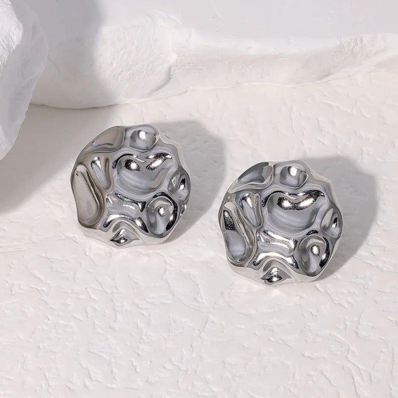 Abstract Wavy Texture Silver Earrings-Emali Jewelry