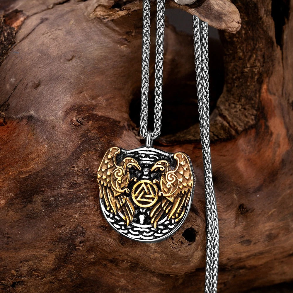 Vintage Viking Raven & Valknut Necklace-Emali Jewelry