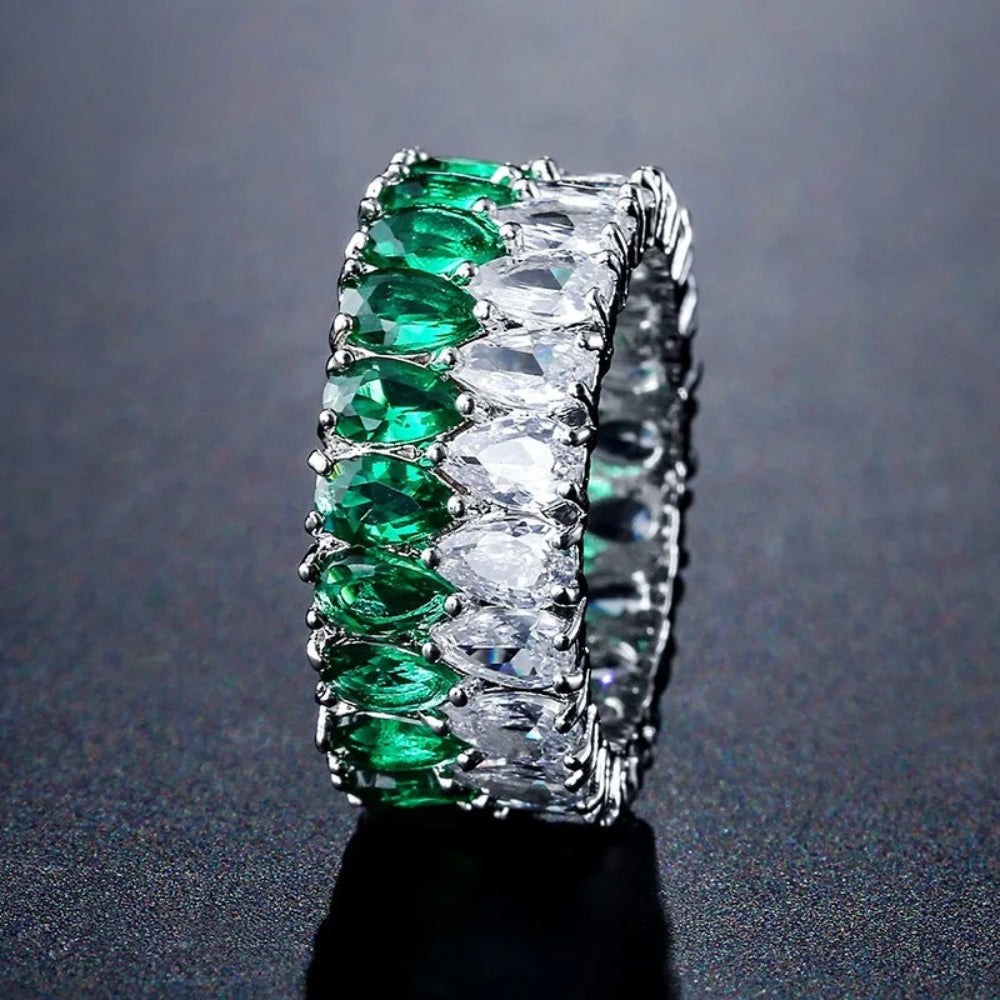 Silver Two-Tone Sparkle Gem Ring-Emali Jewelry