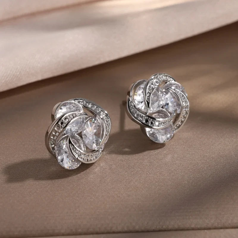 Silver Intertwined Sparkle Stud Earrings-Emali Jewelry