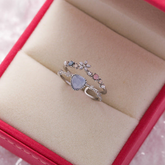 Adjustable Blue Stone Ring with Zirconia in Sterling Silver-Emali Jewelry