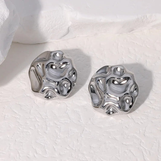 Abstract Wavy Texture Silver Earrings-Emali Jewelry
