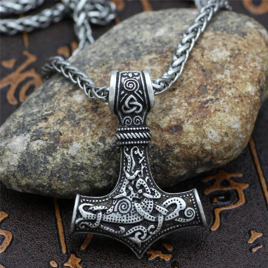 Silver Viking Thor���s Amulet Necklace-Emali Jewelry