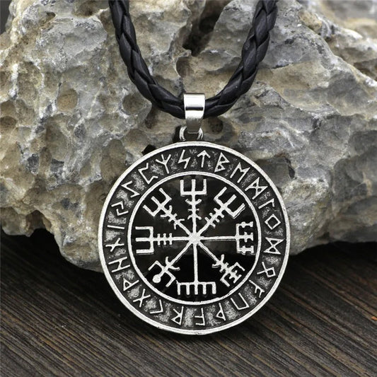 Silver Rune Circle Viking Necklace-Emali Jewelry