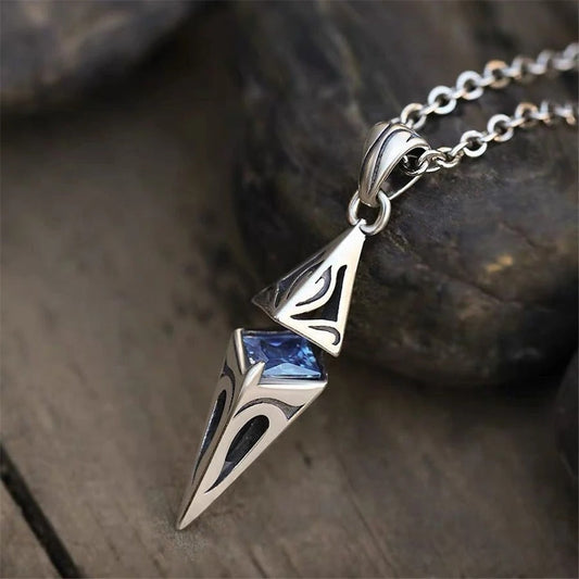 Vintage Blue Gem Spike Necklace-Emali Jewelry