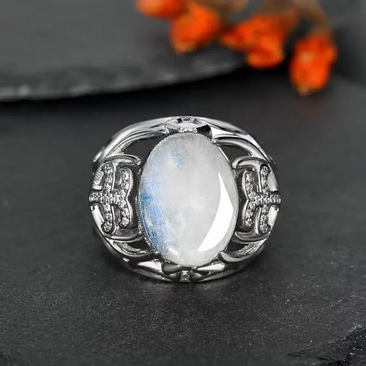Vintage Moonstone Silver Ring-Emali Jewelry