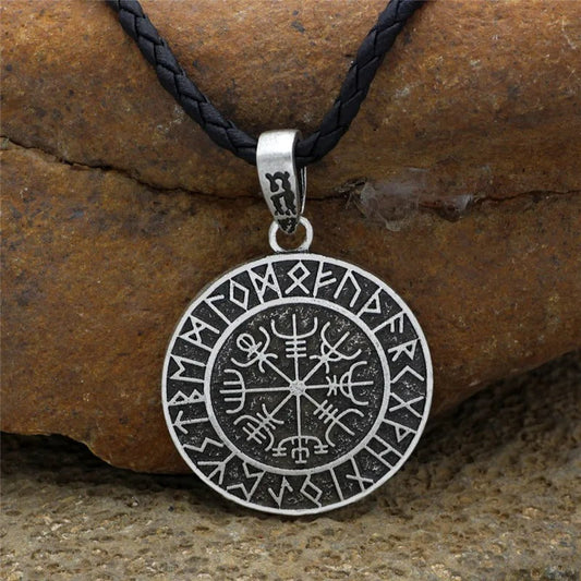 Norse Compass Pendant Viking Runes Necklace-Emali Jewelry