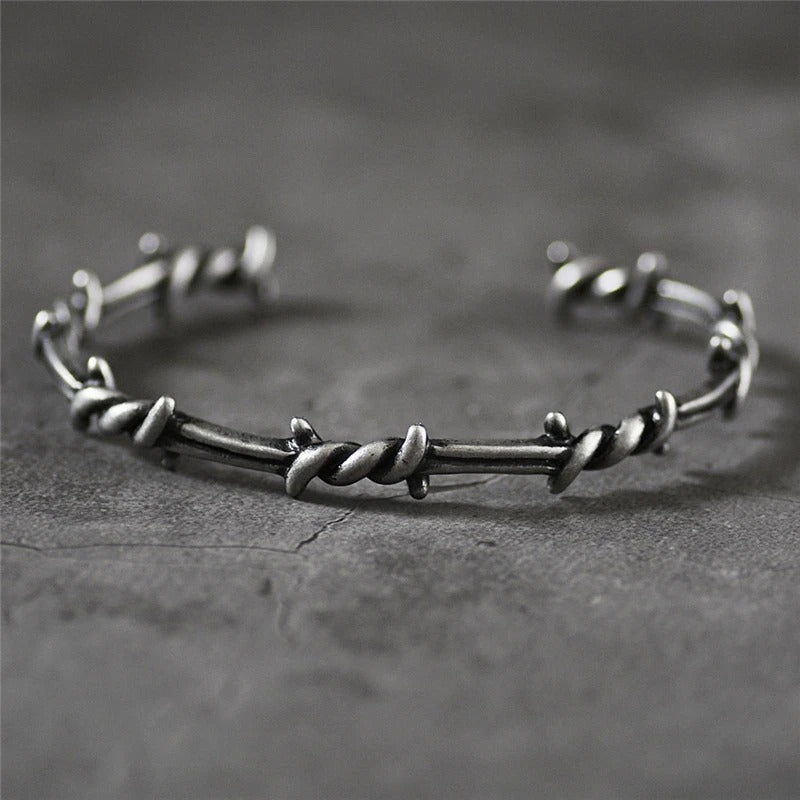 Vintage Gothic Barbed Silver Bangle Bracelet-Emali Jewelry