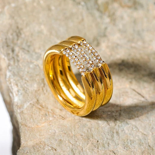 Vintage Triple Row Gold Ring-Emali Jewelry