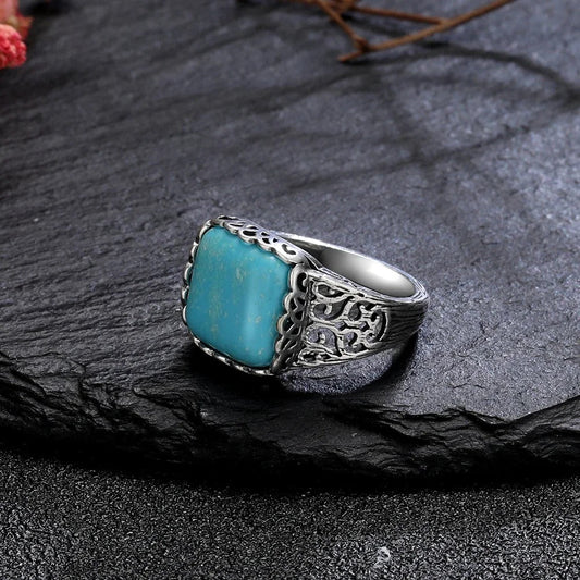 Vintage Turquoise Accent Silver Ring-Emali Jewelry