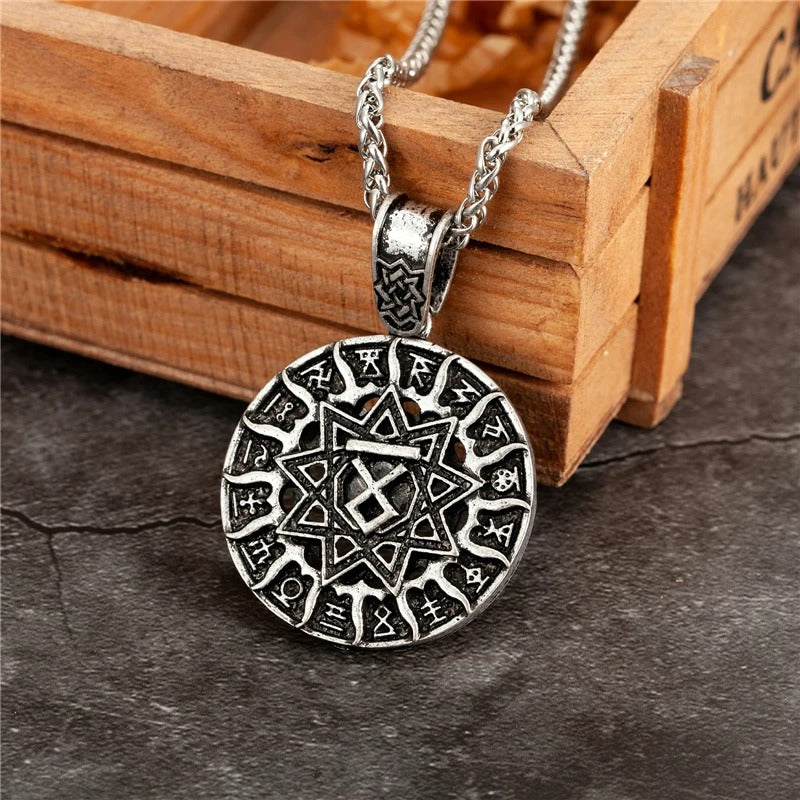 Vintage Silver Rune Star Pendant Necklace-Emali Jewelry